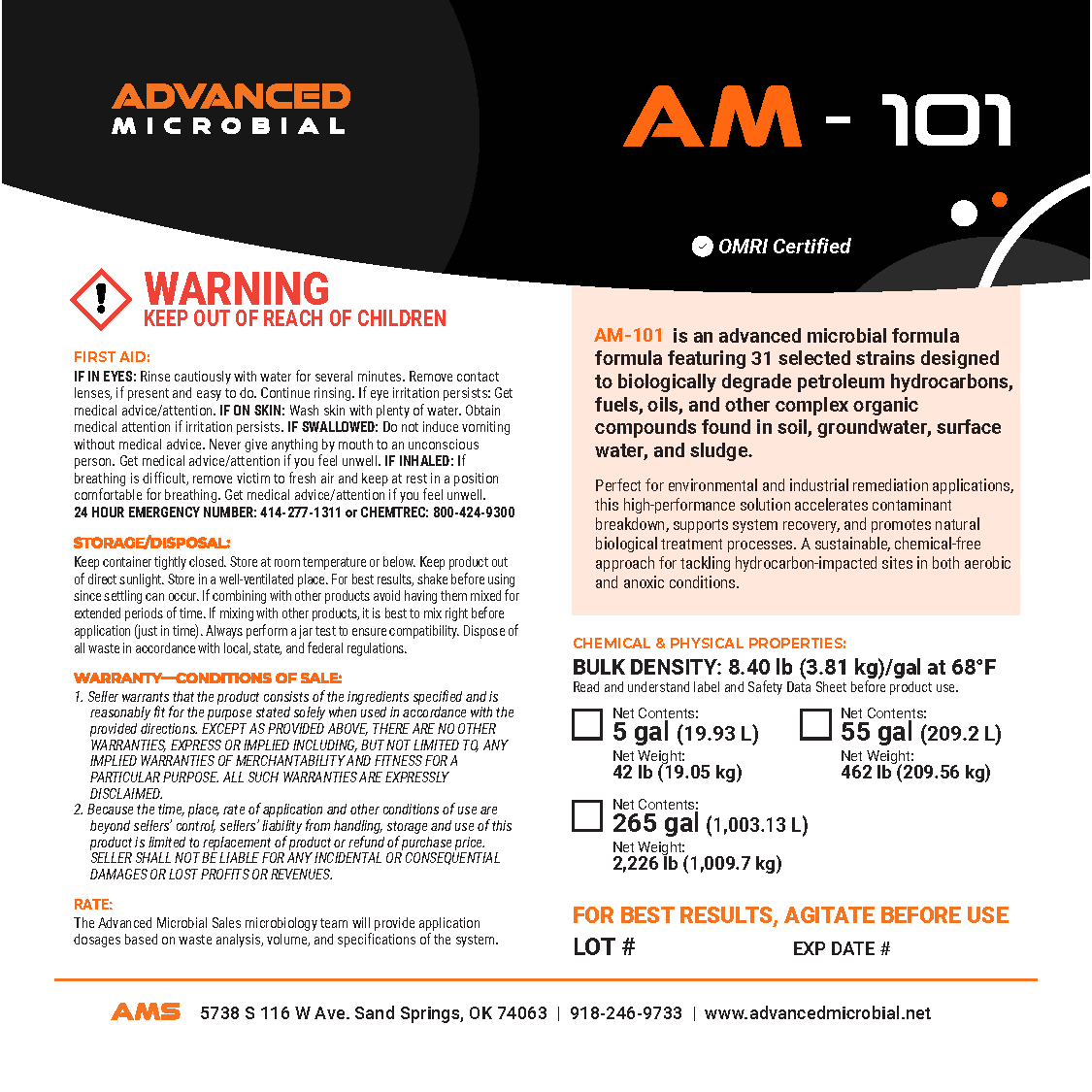 AMS Product Label AM-101